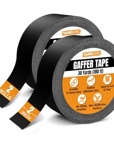Tape King Gaffers Tape (Black) | 2 Inch Wide x 30 Yards Per Roll (180 Ft) Pro Gaff Tape | Durable Cloth Matte Black Tape with Strong Rubber Adhesive for Events, Cables, and Decorations (2 Pcs)