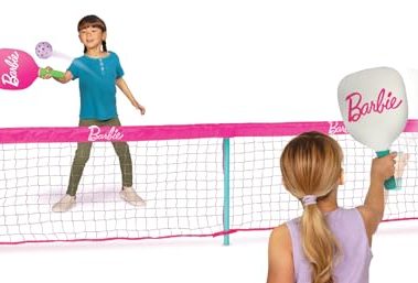 Barbie Kids Pickleball Set – Includes 2 Paddles, 1 Ball & Net – Portable Outdoor/Indoor Pickleball Game for Girls – Backyard, Driveway, Beach, Park, or Home Play