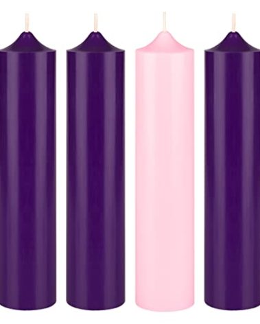 Mega Candles 4 pcs Unscented Christmas Advent Candles Set, Hand Poured Premium Wax Bell Top Round Pillar Candle 2 Inch x 9 Inch, Holidays, Festivities, Devotional, Church, Wreath, Party, Gifts