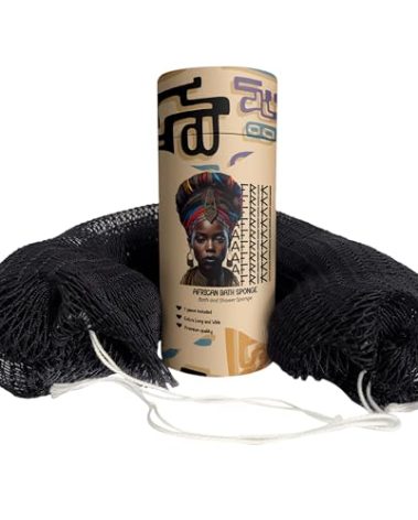 AFRIKI African Net Sponge – Exfoliating Body Scrubber, Black Owned & Rooted in Africa, All Skin Types | 45 in Long (Black)