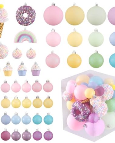 46 Pcs Pastel Color Shatterproof Christmas Ornament Set -3D Ice Cream, Donut & Cake Dessert Decorations for Candyland Xmas Party, Holiday Tree Decor, Sweet - Themed Gathering & Home Decor