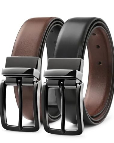MILORDE Men’s Reversible Leather Belt for Casual Golf Dress Pants Shirts, Double Style - 2 Sides (Black/Brown - M901-34)
