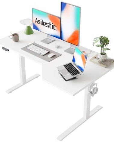 Agilestic Electric Standing Desk, L-Shaped 55 Inches Height Adjustable Desk, Sit and Stand up for Work Office Home, Ergonomic Rising Computer Table for Home Office with Splice Board, White