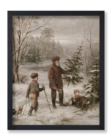 Poster Master Vintage Country Christmas Painting Poster - Retro Winter Print - Forest Art - Holiday Art - Gift for Men & Women - Wall Decor for Bedroom, Living Room or Office - 8x10 UNFRAMED Wall Art