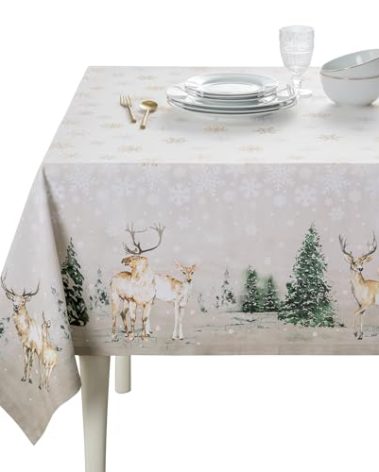 Maison d' Hermine Table Cloth Square Table 100% Cotton 60 x 60 Inches Fall Tablecloth Reusable Everyday Use for Thanksgiving Christmas Decorations Dining Farmhouse Party (Deer in The Woods)