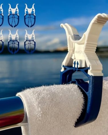 FIXCLIP Navy Blue 6-Pack - Storm Proof & Lockable Clothespin - Large Clips fit Lines & Rails - Multi-Purpose Towel Clips for Boat Accessories, Chairs, RV, Camping, Fishing, Stroller, Balcony, Tarps
