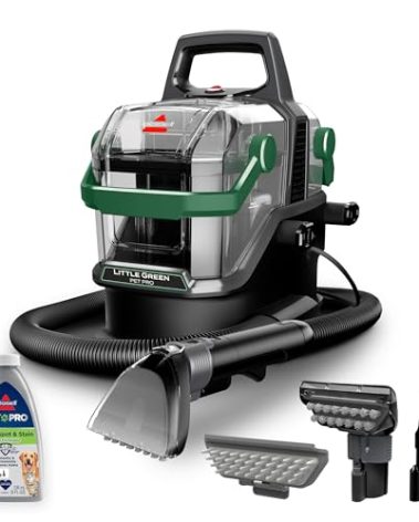 BISSELL Little Green Pet Pro Portable Carpet and Upholstery Deep Cleaner, Car/Auto Detailer with Self-Cleaning Tough Stain, Pet Hair Removal, Crevice Tool (3909)