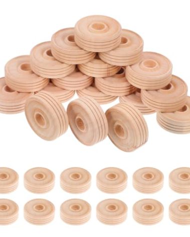 Wooden Craft Wheels Rc Cars Tiny Cars 50pcs Treaded Wooden Wheel Axle Hole Natural Crafts Accessories for Arts s DIY Home Decor Wood Working Pegboards Rc