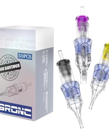 BRONC Assorted Tattoo Cartridge Needles 50pcs Mixed Tattoo Needle Cartridges Round Shader 0.35mm #12 Standard RS (3RS 5RS 7RS 9RS 11RS) for Rotary Tattoo Machine
