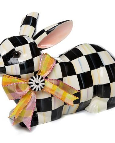MACKENZIE-CHILDS Bunny Figurine, Rabbit Figurine Decoration for Spring, Resting, Courtly Check