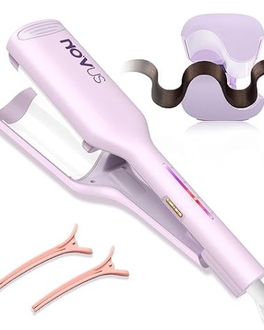 NOVUS Curling Iron Hair Crimper Waver - 1.25 Inch Anti-Scald Waves Curling Wand, Ionic Deep Waver Hair Curler Tool with Ceramic 2 Barrel for All Hair Types, Auto Shutdown Protection