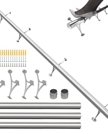 SHANTRA 8ft Bar Foot Rail Kit, 304 Stainless Steel Tube with Polished Finish & Brushed Brackets, Silvery Bar Foot Rest Rail, Foot Railing for Bar, Complete Undercounter Mount Hardware and Tubing