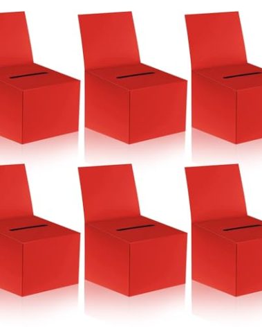 6 Pack Raffle Boxes Ballot Box Suggestion Box with Slot, 6.5 x 4.5 x 4.5 Inch Cardboard Raffle Boxes with Slot for Ticket and Removable Header for Collecting Business Card Voting Contest (Red)