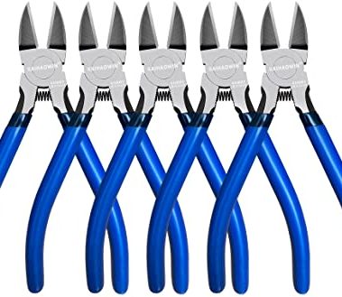 Wire Cutters 5 Pack, 6.5 inch,KAIHAOWIN Flush Cutters Diagonal Cutters Side Cutters Precision Ultra Sharp Spring Loaded Wire Snips Clippers Dikes Cutting Pliers Small for Crafting Jewelry Making,Blue