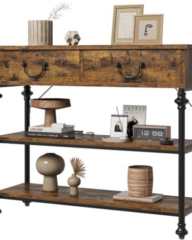 IDEALHOUSE Console Tables for Entryway, Small Entryway Table with 2 Drawers, Narrow Console Table with Storage Shelves for Living Room, Hallway Table, Sofa Table, Rustic Brown