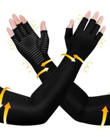 Zuscot Long Copper Compression Arthritis Gloves for Women & Men, Medical Arm & Hand Compression Gloves, Fingerless Pressuse Gloves, Hand Support Sleeves for Carpal Tunnel, Lymphedema, Hand Pain, Edema