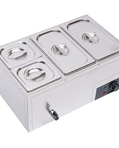 DYNAMI 110V 850W Commercial Buffet Food Warmer,Large Capacity 4 Pan(7.4QT*2+3.2QT*2) Stainless Steel Electric Countertop Steam Table with Intelligent Thermostat Design,for Parties Buffet Catering