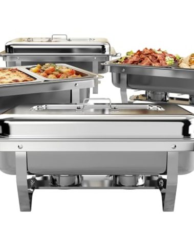 Amhier Chafing Dishes for Buffet 9Qt 4 Pack [Multi-Size Food Pans] Stainless Steel Chafing Dishes [Sturdy and Durable] Chafing Dish Buffet Set for Weddings & Parties & Festival, Silver
