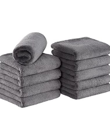 Arkwright Microfiber Coral Fleece Salon Towels - Pack of 10 - Bleach Safe Resistant, Absorbent Hair Drying Towel Set, Perfect for Resort, Hotel, and Spa, 16 x 27 in, Grey