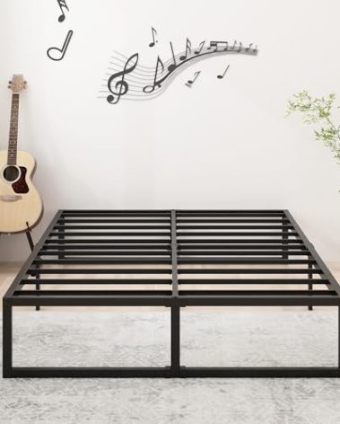Lutown-Teen 14 Inch Full XL Size Bed Frame No Box Spring Needed, Heavy Duty XL Full Metal Platform Beds with Sturdy Steal Slats for Mattress Foundation, Easy Assembly, Noise Free, Black