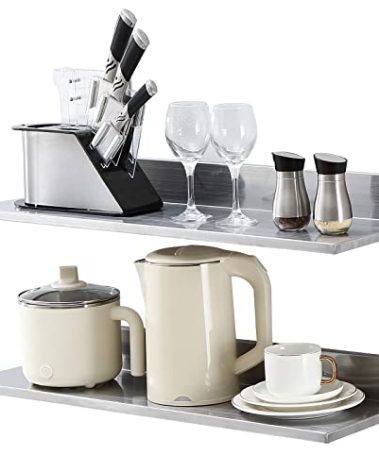 VEVOR 8.6" x 30" -2 Pack Stainless Steel Shelf, Wall Mounted Floating Shelving with Backsplash, 44 lbs Load Capacity Commercial Shelves, Heavy Duty Storage Rack for Restaurant, Kitchen, Bar, Home