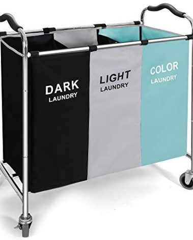 Laundry Basket, Large Laundry Hamper with Wheels, 3 Section Laundry Bag Organizer for Dirty Clothes; Dorm Room Essentials, Towel & Toys Storage Laundry Cart in Laundry Room Organization (Green)