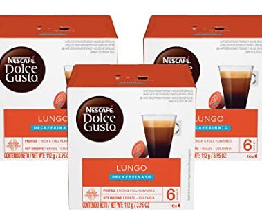 Nescafe Dolce Gusto Coffee Pods, Lungo Decaffeinato, 16 capsules, Pack of 3