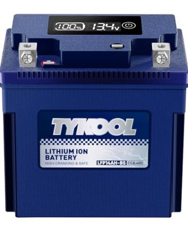 TYKOOL YTX14AH-BS High Performance LiFePO4 Lithium ATV Battery,12V 8Ah,480CCA,5X Longer Life,Digital Readout,Fits for Polaris Sportsman 500 ATV,UTV,Motorcycle, Snow mobile,Polarity:[+ -]