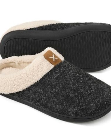 ULTRAIDEAS Mens Warm Fuzzy Slip On Slippers, Sherpa Lined House Shoes with Memory Foam for Indoor Outdoor, Mens Gifts for Winter (Space Black, Size 11-12)