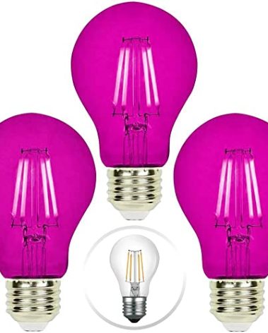 3 Pack A19 Filament LED Pink Light Bulbs – E26 Base 8W 75 Watt Equivalent Vintage Decorative Lighting Pink LED Bulb for Party Decoration, Porch, Home, Halloween Light Bulbs