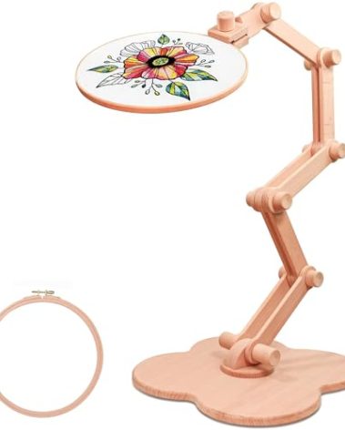 Embroidery Hoop Stand - Rotated Cross Stitch Stand, Universal Beech Wood Embroidery Hoop Holder, Needlework Stand for Art Craft Sewing Projects with 9'' Embroidery Hoops