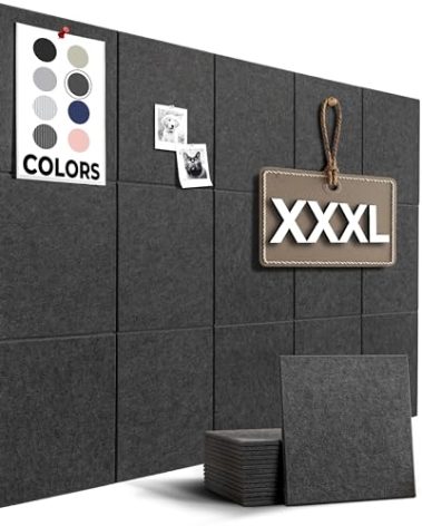 WALLHERO Cork Boards for Office, Dart Board Wall Protector, 59"x36" | 15 Pack | Black Bulletin Board, Cork Board, Cork Board Squares, Homasote Board, Bulletin Board Tiles (Gray Black)