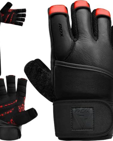 RDX Weight Lifting Gloves Gym Workout, Maya Hide Leather, 50CM Long Wrist Support, Full Palm Protection, Powerlifting Strength Training Deadlifting Bodybuilding Exercise, Ventilated Men Women Home Gym