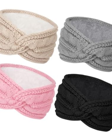 Chalier Warm Winter Headbands for Women Cable Crochet Turban Ear Warmer Headband with Plush, Double Twist Multicolour 2(4 Pack)