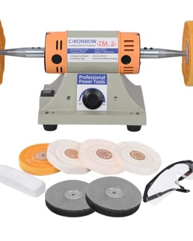 4" Jewelry Polisher & Adjustable Variable Speed Grinder Machine - With 6 Cloth Wheels & 2 Abrasive Wheels, Safety Glasses & Compound for Jewelry, Metal, Wood, Jade, Plastic Polishing & Dental Work
