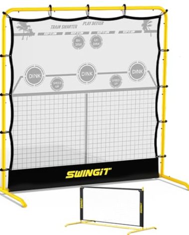 SwingIt Pickleball Practice Rebounder Net 6FT Mini Pickle Ball Net Portable for Outdoor Driveway Backyard and Indoor Garage 2in1 Training Equipment for Dink Volley Tennis Practice Rebounder