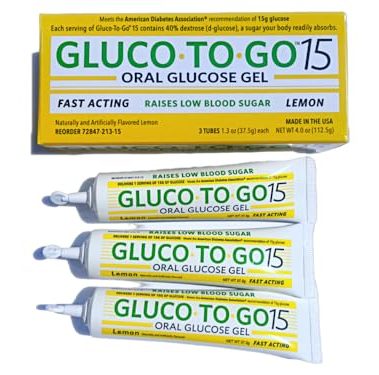 GLUCO TO GO 15 - Oral Glucose Gel Lemon Flavored, 37.5g, 3 one use Squeeze Tubes per Package/Twist Cap