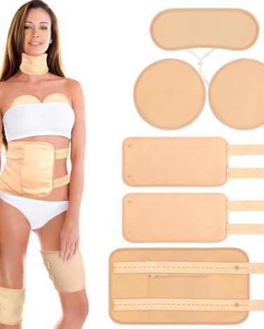 6 Pcs Castor Oil Pack Wrap Organic Cotton for Liver Detox, Stomach, Belly, Neck, Breast & Entire Body, Reusable Pads Kit for Hot/Cold Compress with Adjustable Elastic Strap, Waterproof & Anti Oil Leak