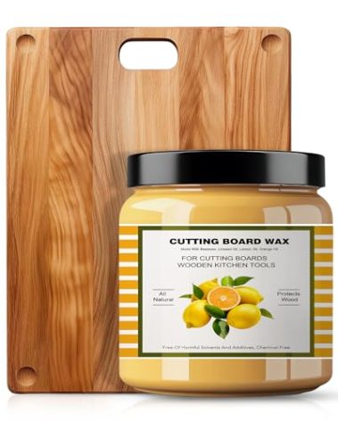 Premium Cutting Board Finish Wax - Natural Beeswax and Carnauba Wax - Improved with Lemon & Orange Oils - Beeswax Wood Polish - for Wood Butcher Blocks, Wooden Bowls - Beeswax for Wood- 3.5oz