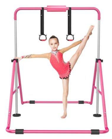 RINREA Gymnastic Bars for Kids with Adjustable Height, Folding Gymnastic Training Kip Bar, Expandable Horizontal Bar for Home