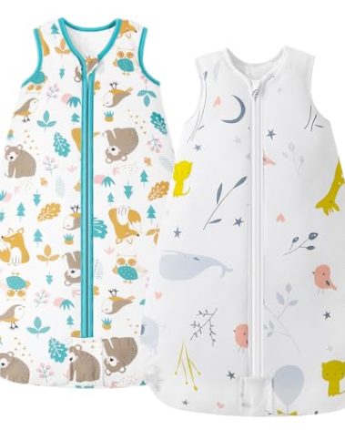 Mosebears Sleep Sack Baby Winter Wearable Blanket with 2-Way Zipper,2.5 TOG Cotton Sleep Sack Unisex (2 Pack, 12-18 Months)