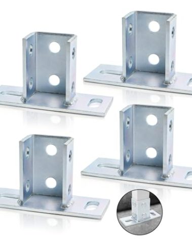 Acshio 4 Pack U Post Base, 2 Slotted Hole Strut Mounts for 1-5/8'' Square Single Channel, Heavy Duty Galvanized Steel Fence Ground Mounting Brackets for Rack Mount Track System