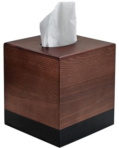 Chicvilla Tissue Box Cover Square, Wooden Tissue Box Holder with Slide-Out Bottom, Wooden Tissue Box Cover Cube for Bathroom, Bedroom, Dinner Table, 5.5 x 5.5 x 6.1 inches, Pine Wood
