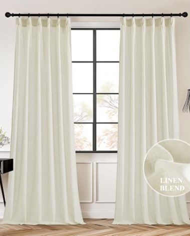 StangH Pinch Pleated Linen Curtains 84 inch Length 2 Panels, Natural Semi Sheer Bedroom Drapes with Hooks Light Filtering Farmhouse Track Curtains for Living Room Nursery, Ivory, W40 x L84