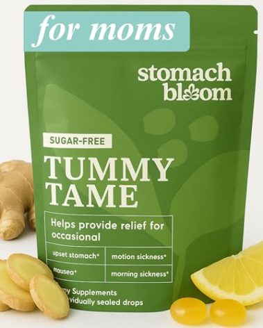 Stomach Bloom Sugar Free Tummy Tame Drops - 3X Better Absorption | Fast-Acting Pregnancy Nausea Relief & Morning Sickness Relief | Ginger, Lemon, Spearmint & B6. Individually Sealed Drops, 28 Ct