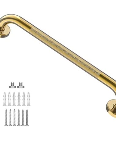 Gold Shower Grab Bar 24 Inch, Zepolu Stainless Steel Anti-Slip Bathroom Grab Bar w/Knurled Grip, Golden Safety Balance Support Toilet Assist Handrail Textured Handle for Handicap Injury Elderly Senior
