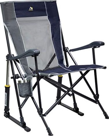 GCI OUTDOOR RoadTrip Rocker Camping Chair | Portable, Folding Rocking Chair with Solid, Durable Armrests, Drink Holder & Comfortable Extended Backrest — Indigo Blue