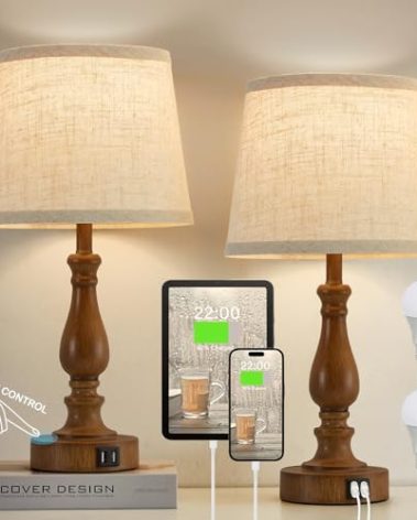 EJIAXIN Classical Table Lamps for Bedrooms Set of 2 - Touch Bedside Lamps with Dual USB Ports,Dimmable Nightstand Lamps for End Tables, Farmhouse Night Stand Lamps for Living Room Guest Room