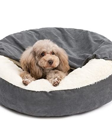 PELZIN Small Dog Bed for Extra Small Dogs Up to 20lbs - Washable Burrow Puppy Beds with Blanket Attached - Covered Dog Cave Bed with Anti-Slip Bottom - Charcoal Gray, 24"