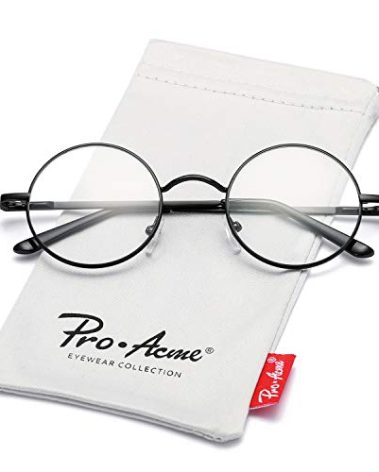 Pro Acme Non Prescription Clear Lens Glasses Retro Small Round Metal Frame (Black)